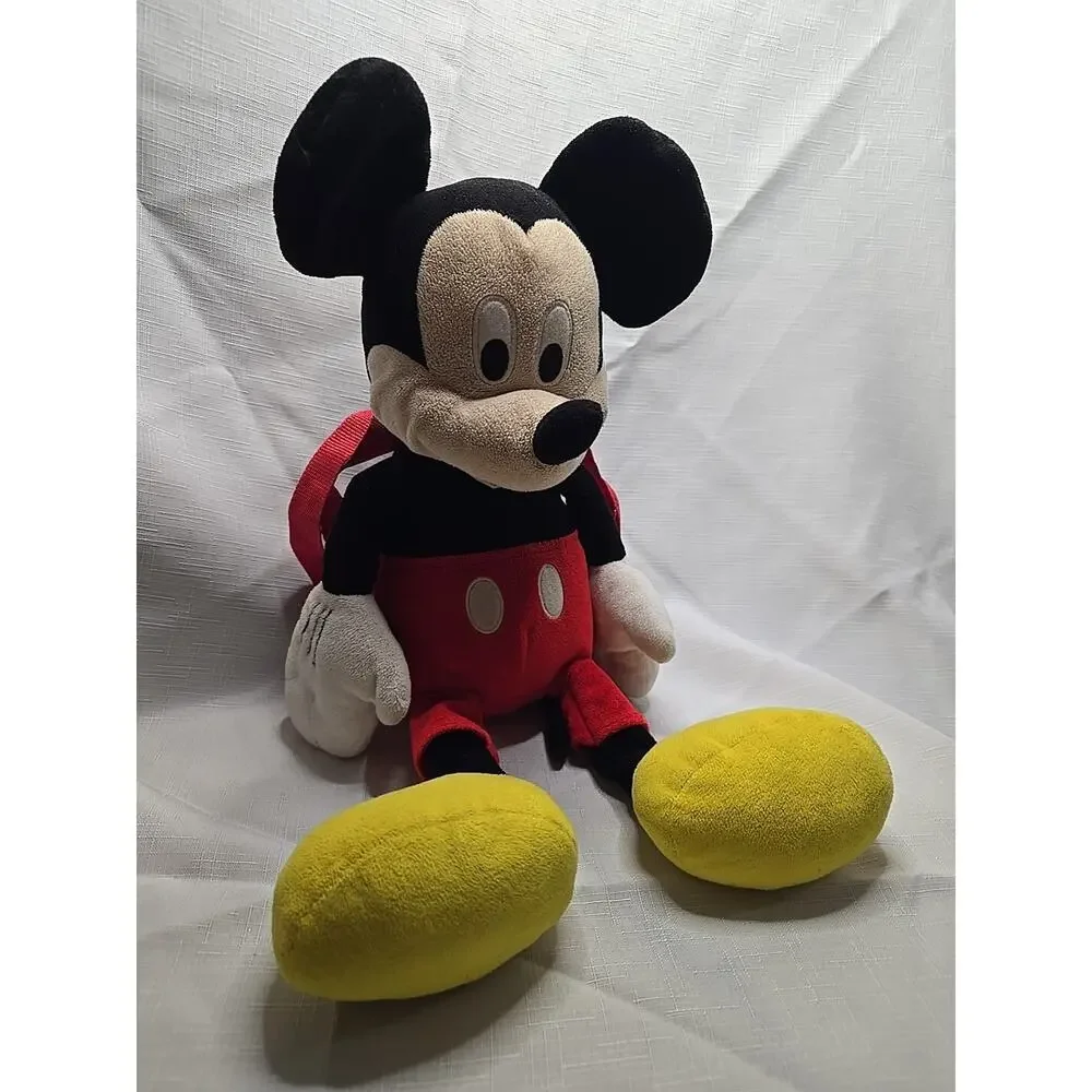 Vintage Walt Disney World Mickey Mouse Plush Zipper Pouch Backpack Red Straps